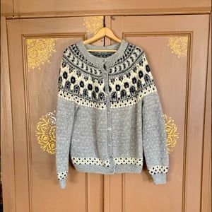 🧶Handmade Knit Chunky Wool Nordic Pattern Oversized Sweater with Silver Buttons